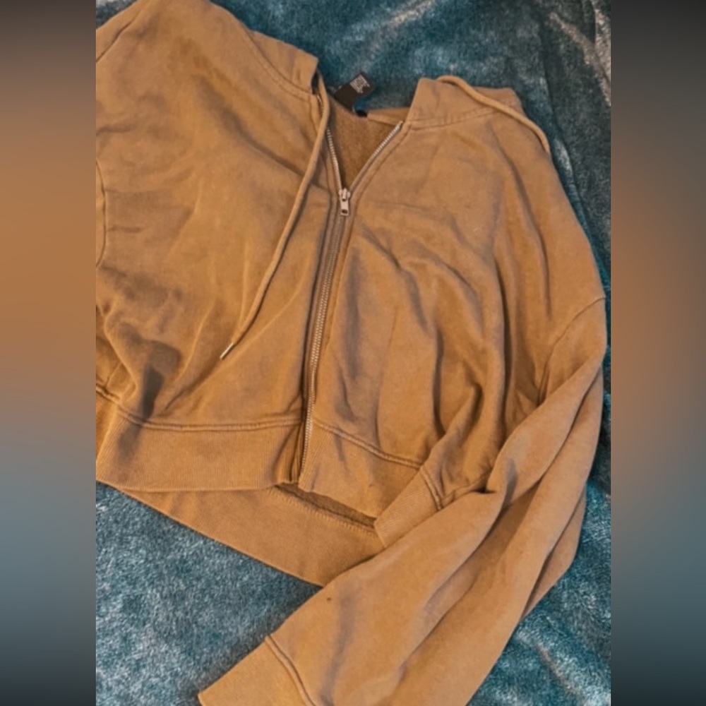 Olive green crop zip hoodie y2k